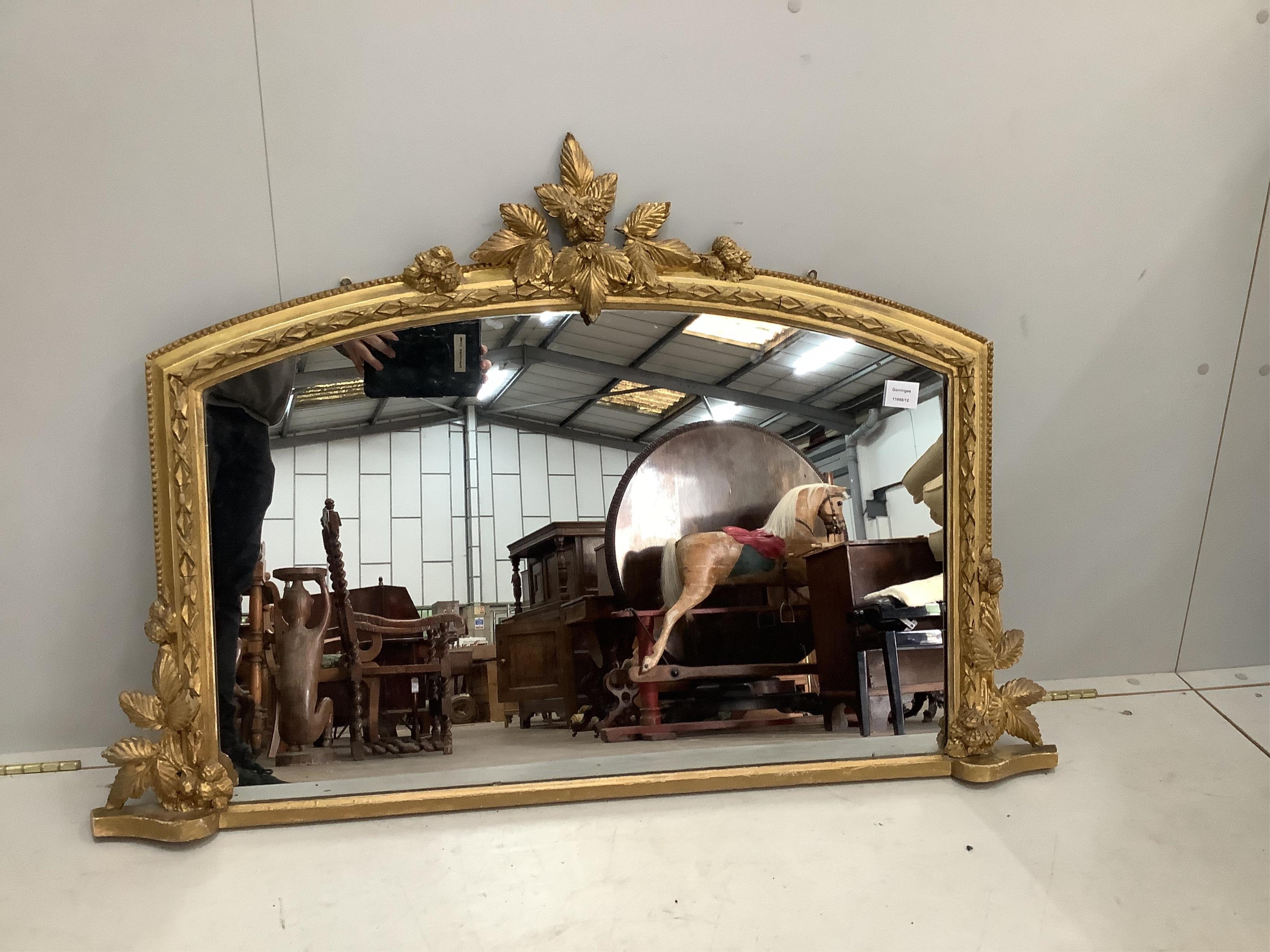 A Victorian gilt framed overmantel mirror, width 116cm, height 79cm. Condition - fair